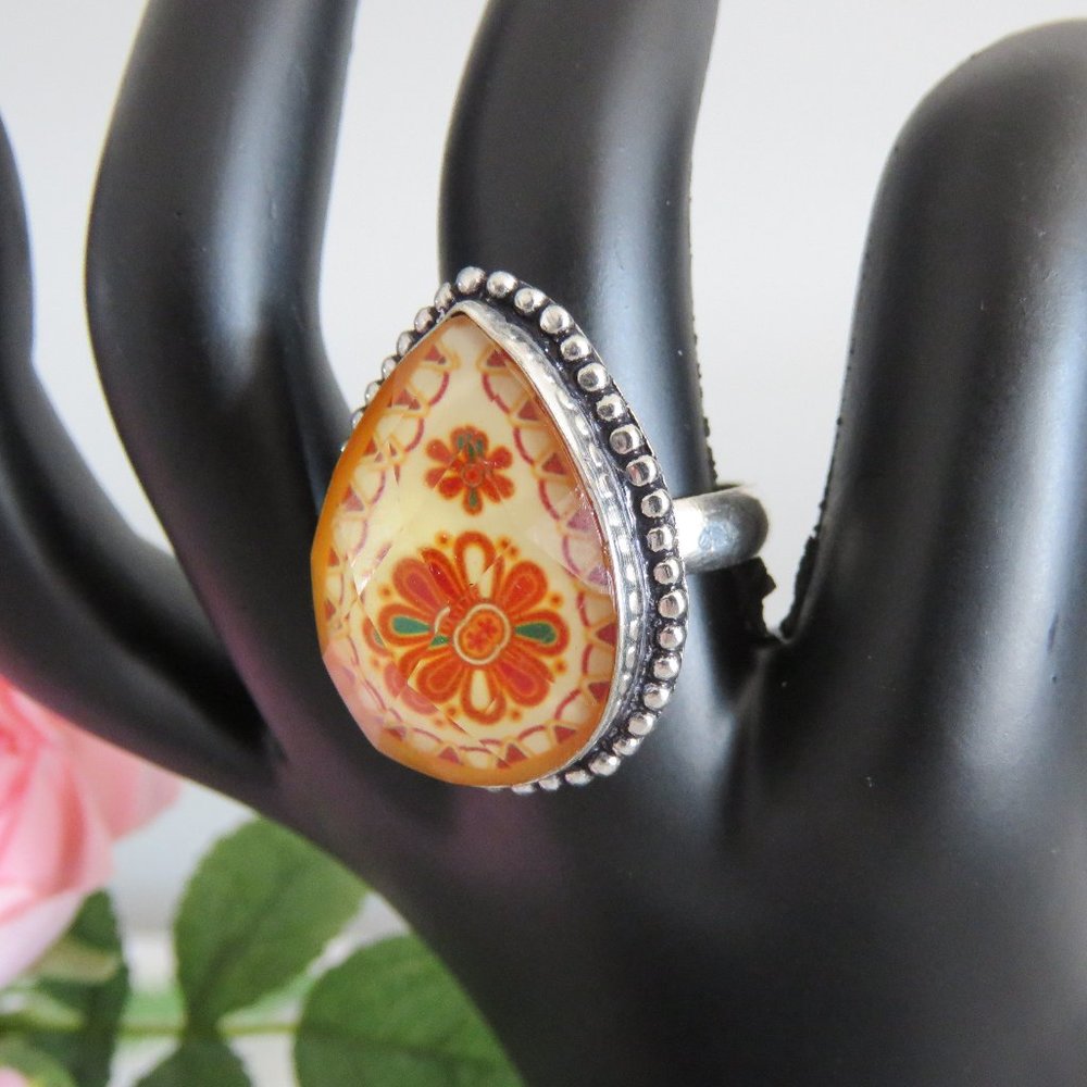 Boho Chic Dichroic Sterling Silver Ladies Ring Sz9